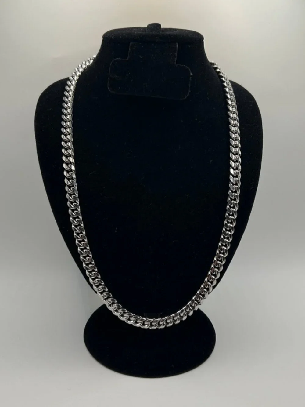 Real Silver Cuban Chain Stainless Steel Plated 8mm 26 Inch Solid Waterproof